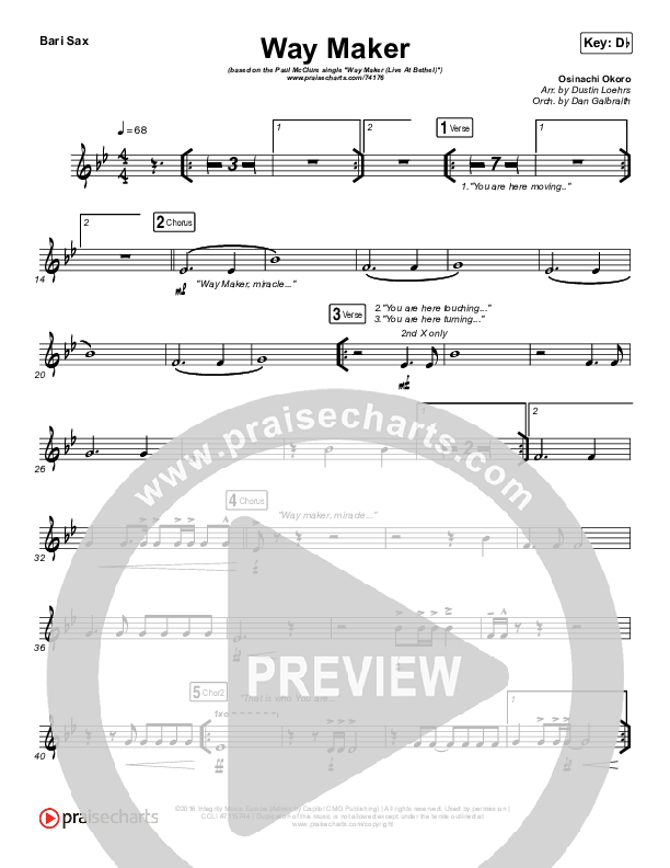 Way Maker (Live At Bethel) Bari Sax (Paul McClure / Hannah McClure / The McClures)