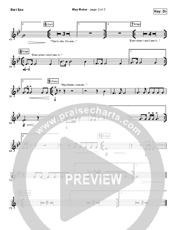 Way Maker (Live At Bethel) Bari Sax (Paul McClure / Hannah McClure / The McClures)