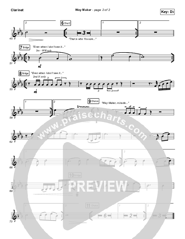 Way Maker (Live At Bethel) Clarinet (Paul McClure / Hannah McClure / The McClures)