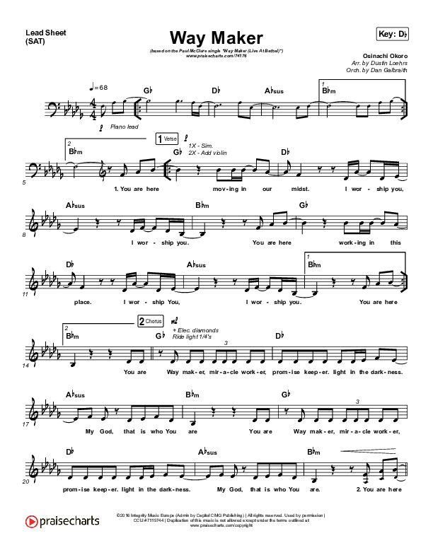 Way Maker (Live At Bethel) Lead Sheet (SAT) (Paul McClure / Hannah McClure / The McClures)