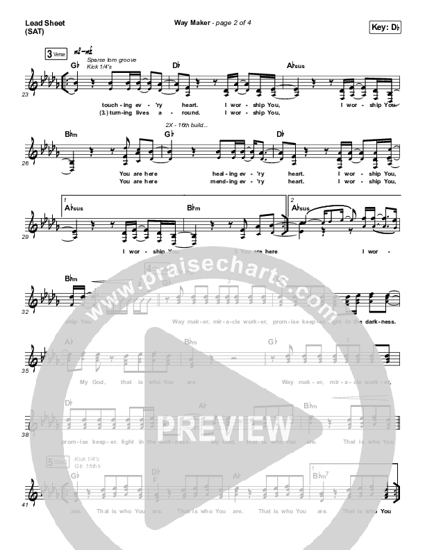 Way Maker (Live At Bethel) Lead Sheet (SAT) (Paul McClure / Hannah McClure / The McClures)