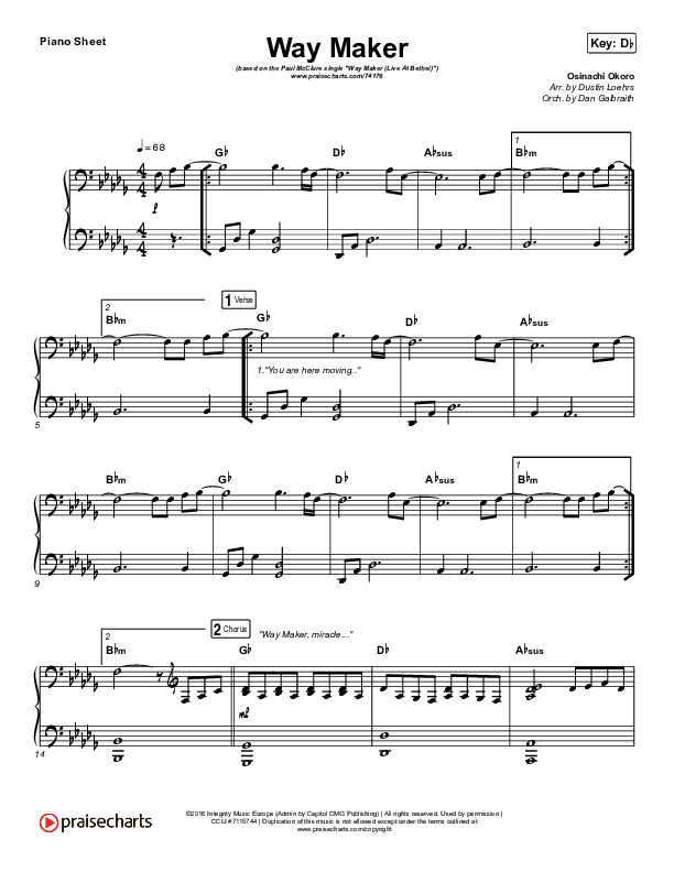 Way Maker (Live At Bethel) Piano Sheet (Paul McClure / Hannah McClure / The McClures)