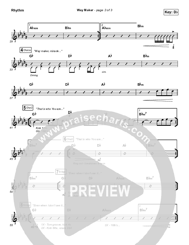 Way Maker (Live At Bethel) Rhythm Chart (Paul McClure / Hannah McClure / The McClures)