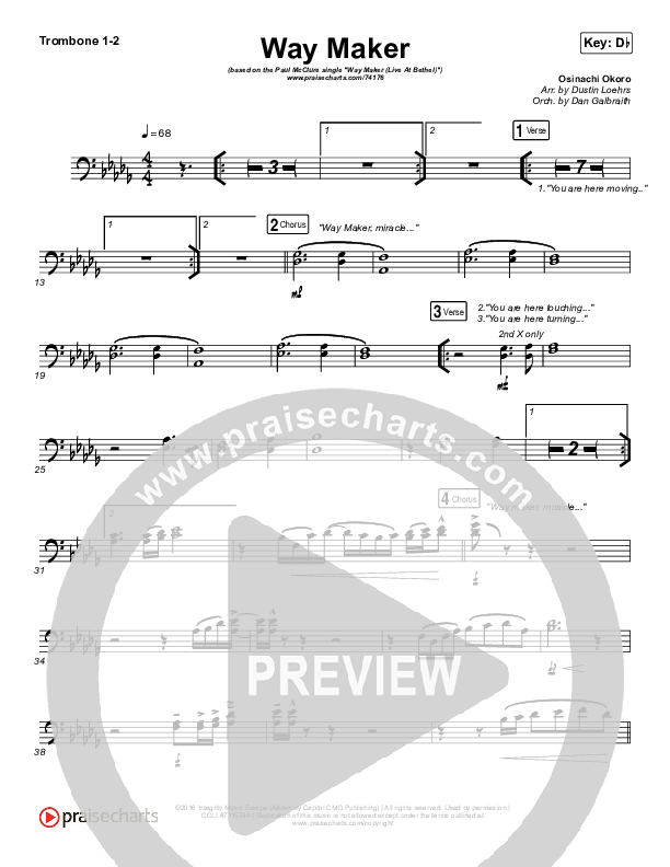 Way Maker (Live At Bethel) Trombone 1/2 (Paul McClure / Hannah McClure / The McClures)