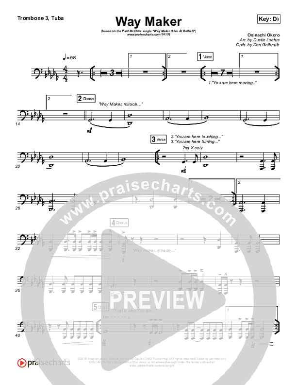 Way Maker (Live At Bethel) Trombone 3/Tuba (Paul McClure / Hannah McClure / The McClures)