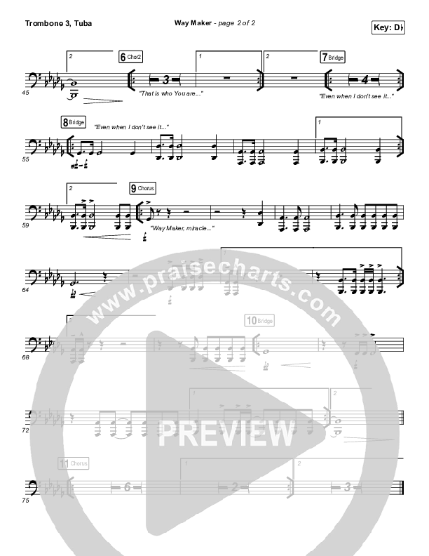 Way Maker (Live At Bethel) Trombone 3/Tuba (Paul McClure / Hannah McClure / The McClures)