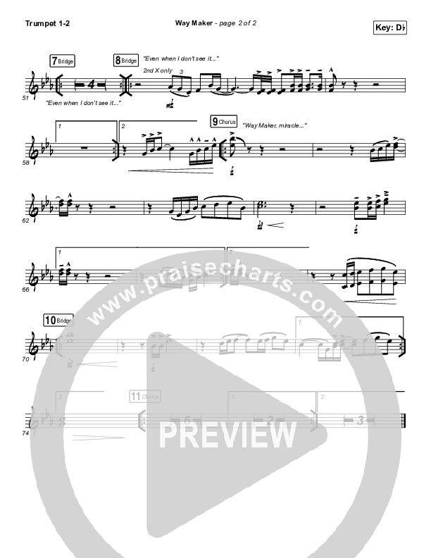 Way Maker (Live At Bethel) Trumpet 1,2 (Paul McClure / Hannah McClure / The McClures)