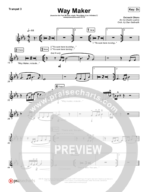 Way Maker (Live At Bethel) Trumpet 3 (Paul McClure / Hannah McClure / The McClures)