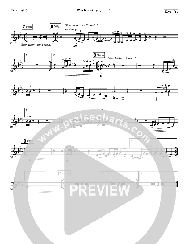 Way Maker (Live At Bethel) Trumpet 3 (Paul McClure / Hannah McClure / The McClures)