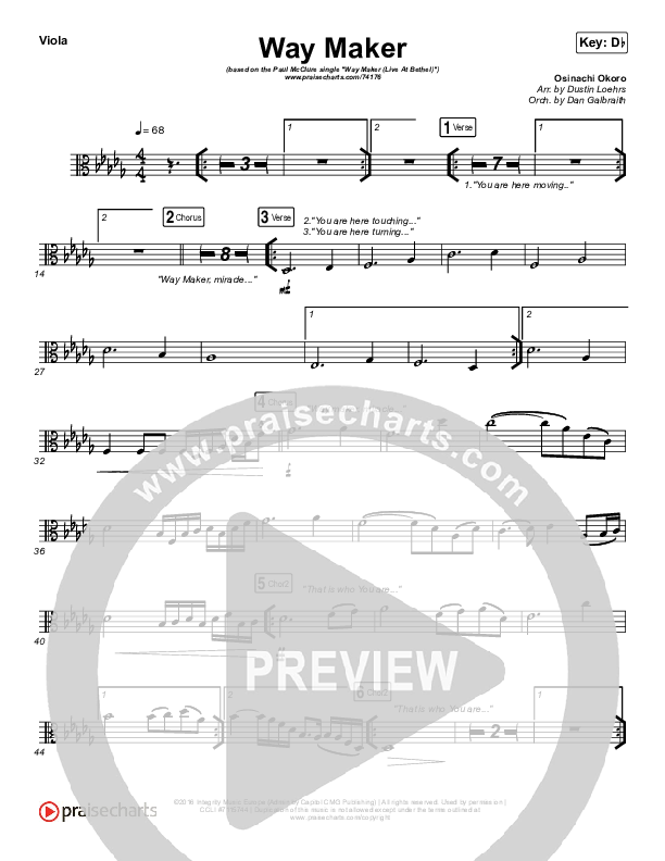 Way Maker (Live At Bethel) Viola (Paul McClure / Hannah McClure / The McClures)