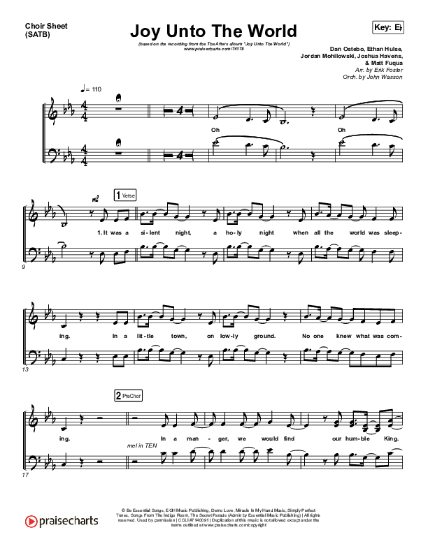 Joy Unto The World Choir Sheet (SATB) (The Afters)