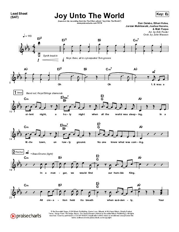 Joy Unto The World Lead Sheet (SAT) (The Afters)