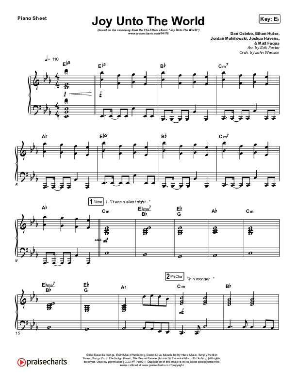 Joy Unto The World Piano Sheet (The Afters)