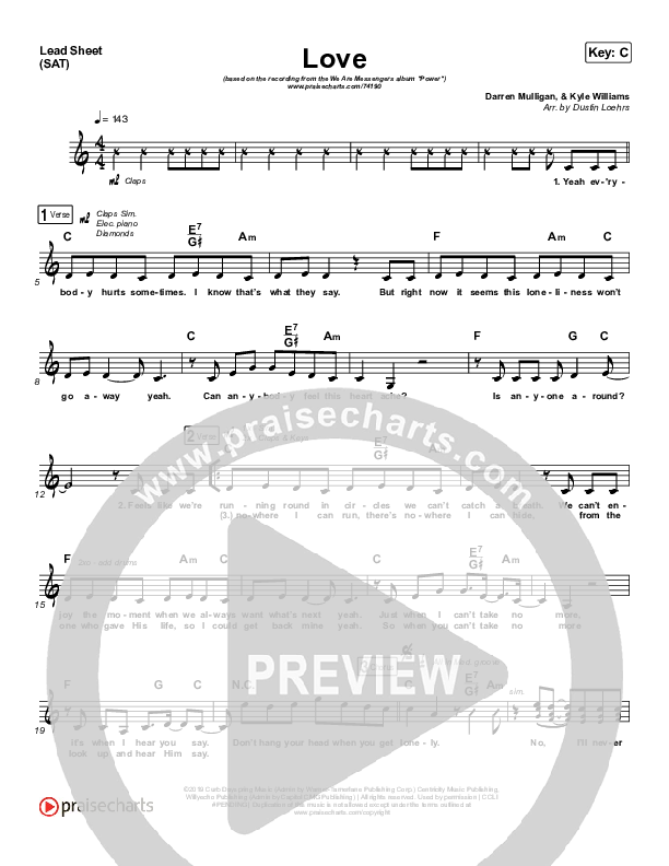 Love Lead Sheet (SAT) (We Are Messengers)