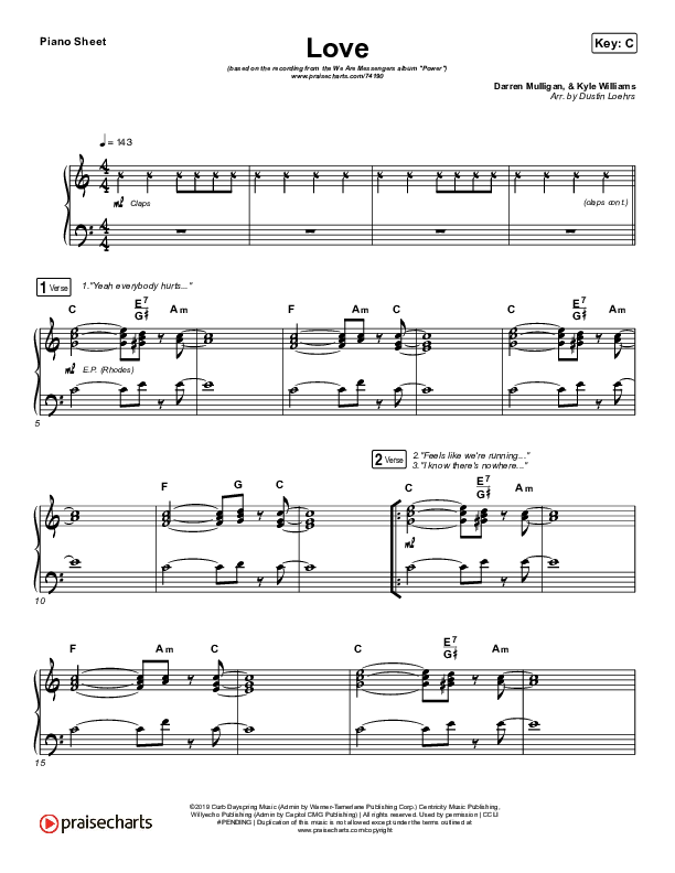 Love Piano Sheet (We Are Messengers)