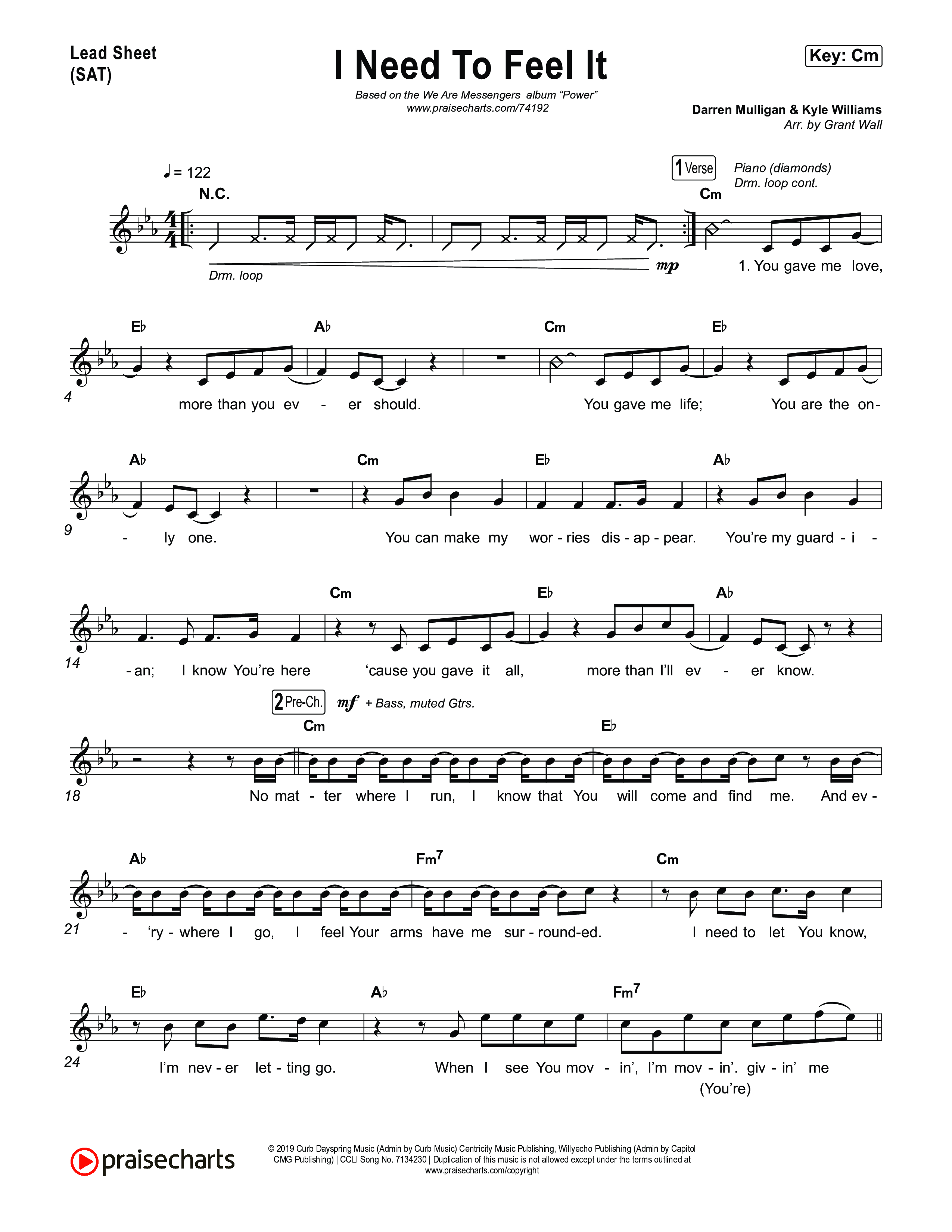 I Need To Feel It Lead Sheet (SAT) (We Are Messengers)
