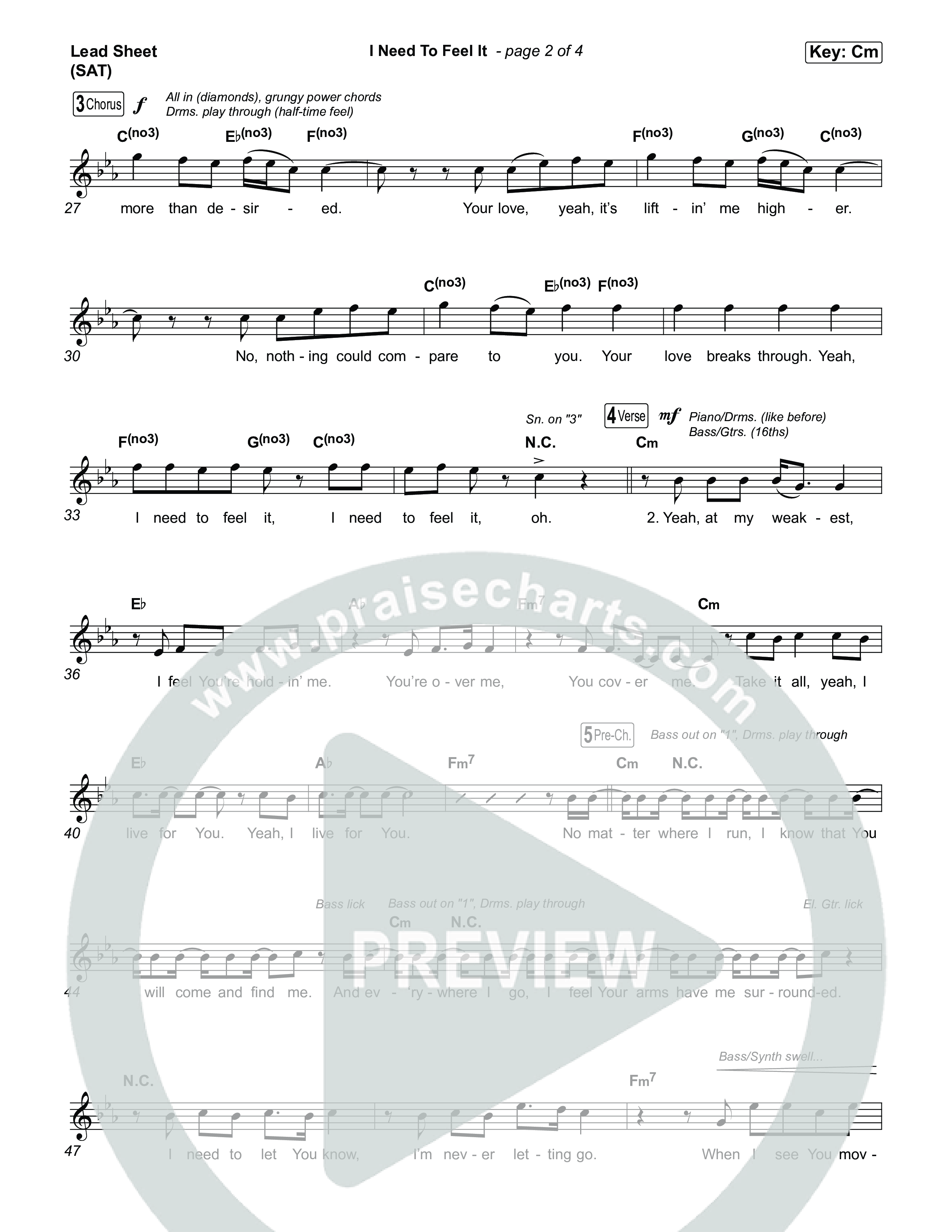 I Need To Feel It Lead Sheet (SAT) (We Are Messengers)