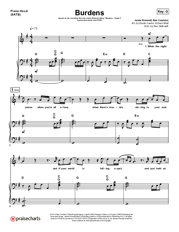 Burdens Piano/Vocal (SATB) (Jamie Kimmett)