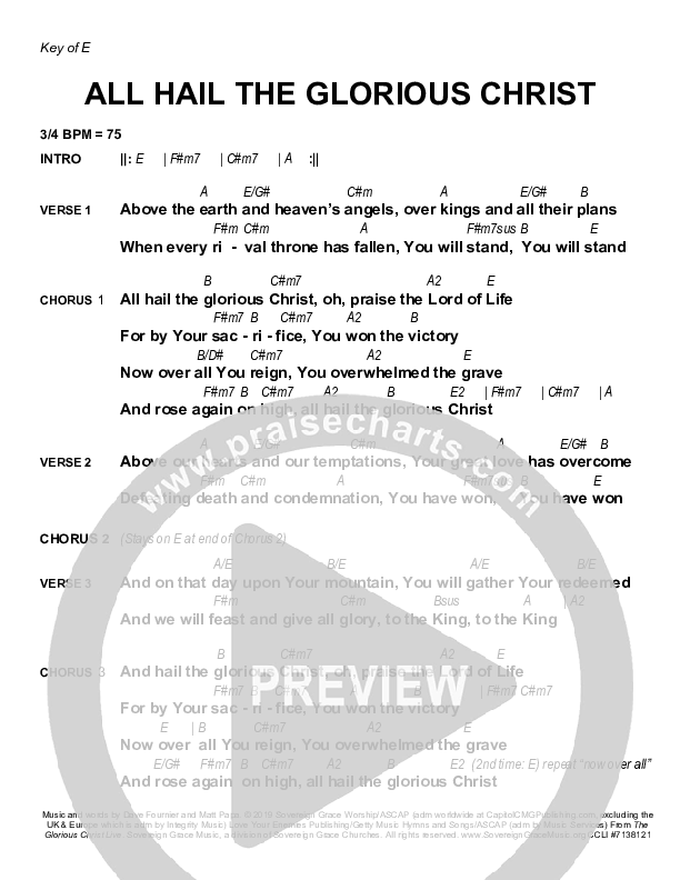 All Hail The Glorious Christ Chord Chart (Sovereign Grace)