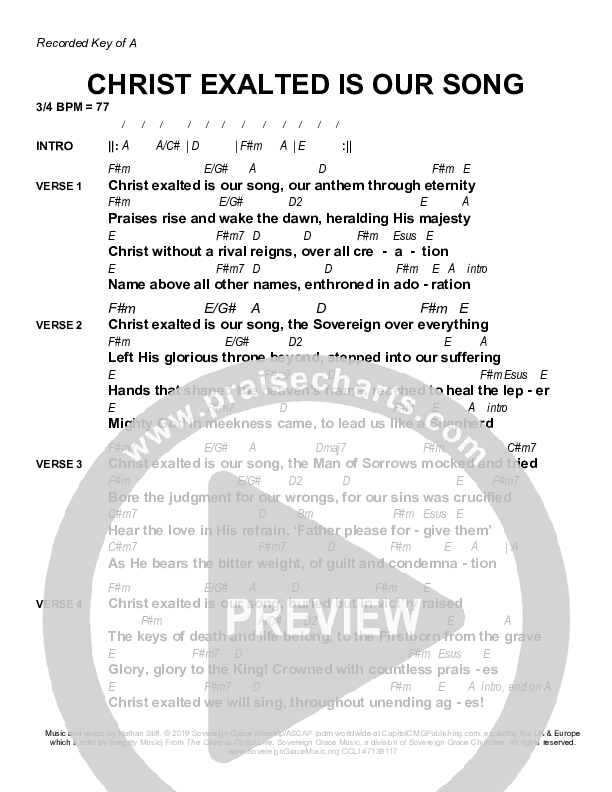 Christ Exalted Is Our Song Chord Chart (Sovereign Grace)