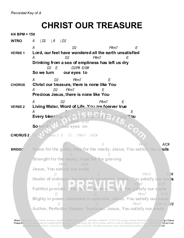 Christ Our Treasure Chord Chart (Sovereign Grace)
