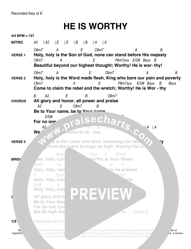 He Is Worthy Chords (Sovereign Grace) - PraiseCharts