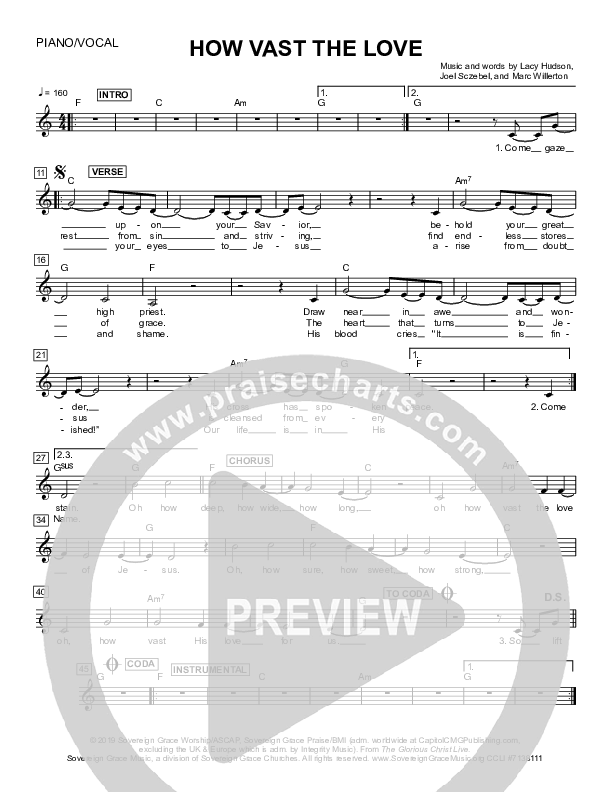 How Vast The Love Lead Sheet (SAT) (Sovereign Grace)