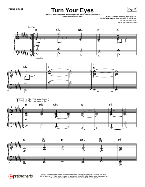 Turn Your Eyes Piano Sheet (Sovereign Grace)