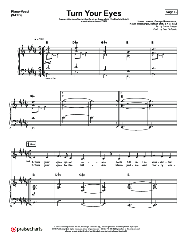 Turn Your Eyes Piano/Vocal (SATB) (Sovereign Grace)