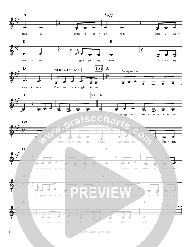 Jesus My Treasure Lead Sheet (Canyon Hills Worship)