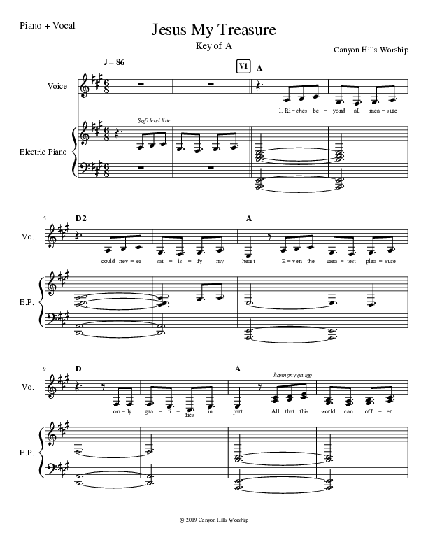 Jesus My Treasure Piano/Vocal (Canyon Hills Worship)