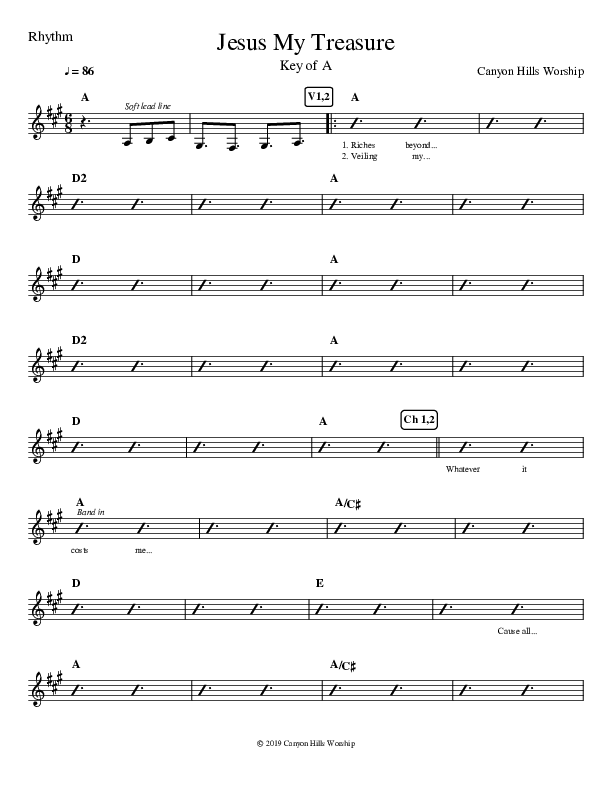 Jesus My Treasure Rhythm Chart (Canyon Hills Worship)