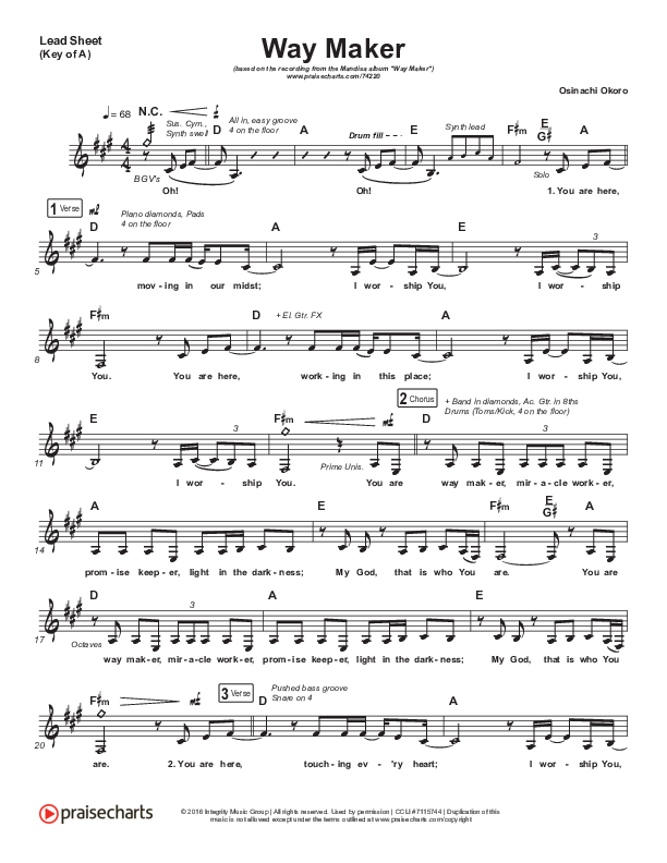 Way Maker Lead Sheet (Melody) (Mandisa)