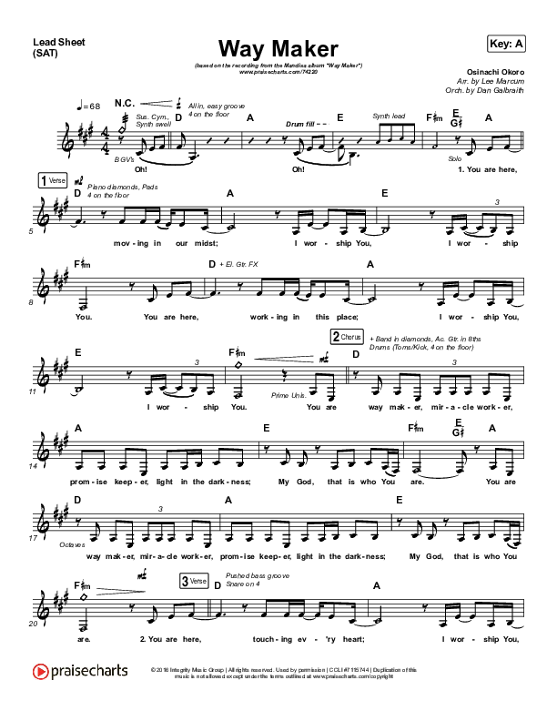 Way Maker Lead Sheet (SAT) (Mandisa)
