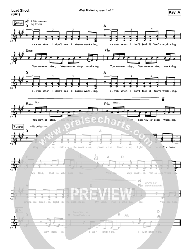 Way Maker Lead Sheet (SAT) (Mandisa)