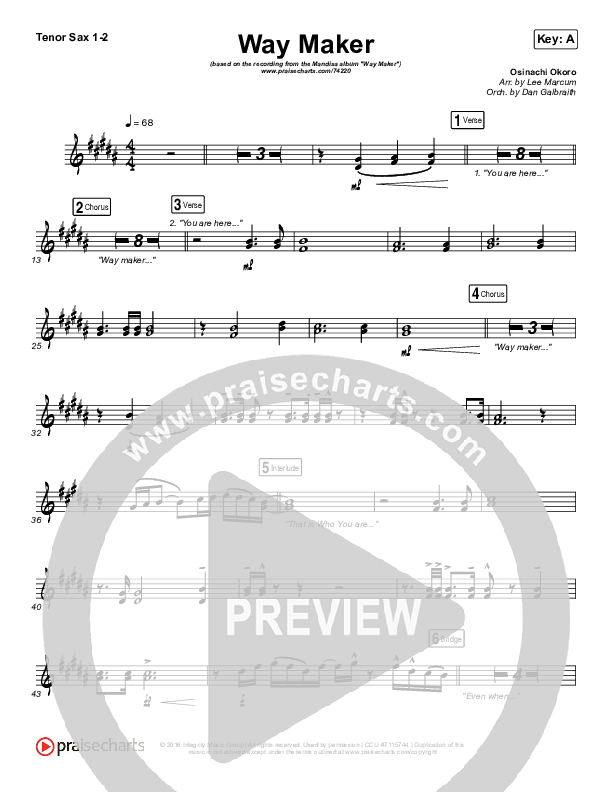 Way Maker Tenor Sax 1/2 (Mandisa)