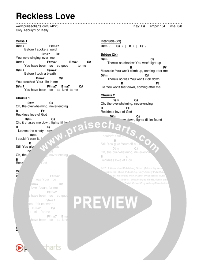 Reckless Love Chords & Lyrics (Cory Asbury / Tori Kelly)