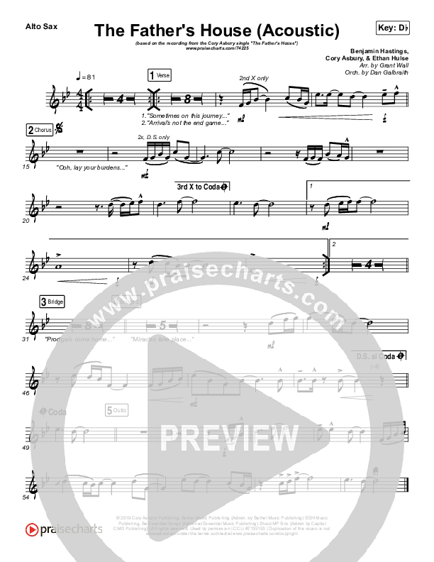 The Father's House (Acoustic) Alto Sax (Cory Asbury)