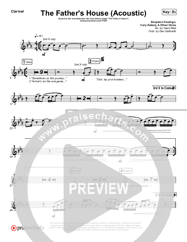 The Father's House (Acoustic) Clarinet (Cory Asbury)