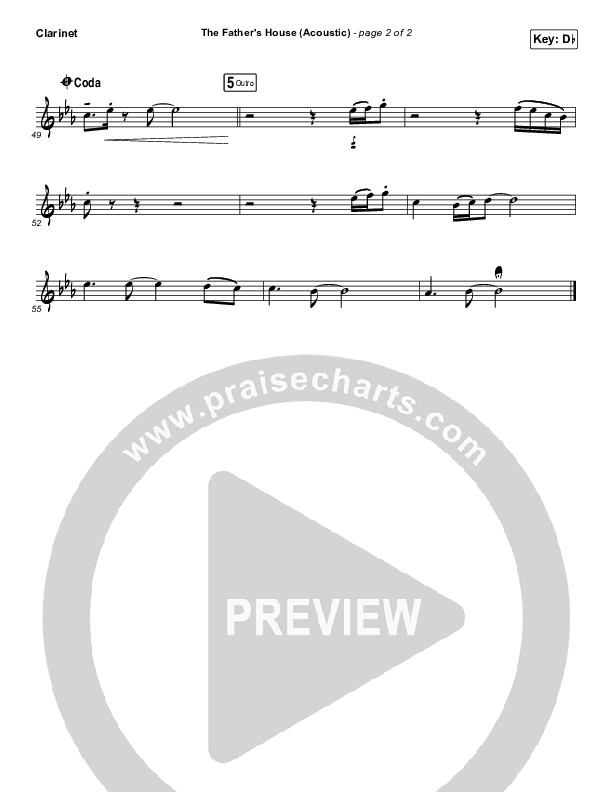 The Father's House (Acoustic) Clarinet (Cory Asbury)