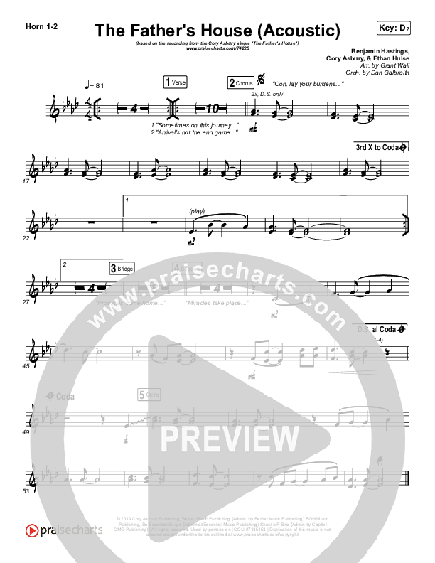 The Father's House (Acoustic) Brass Pack (Cory Asbury)