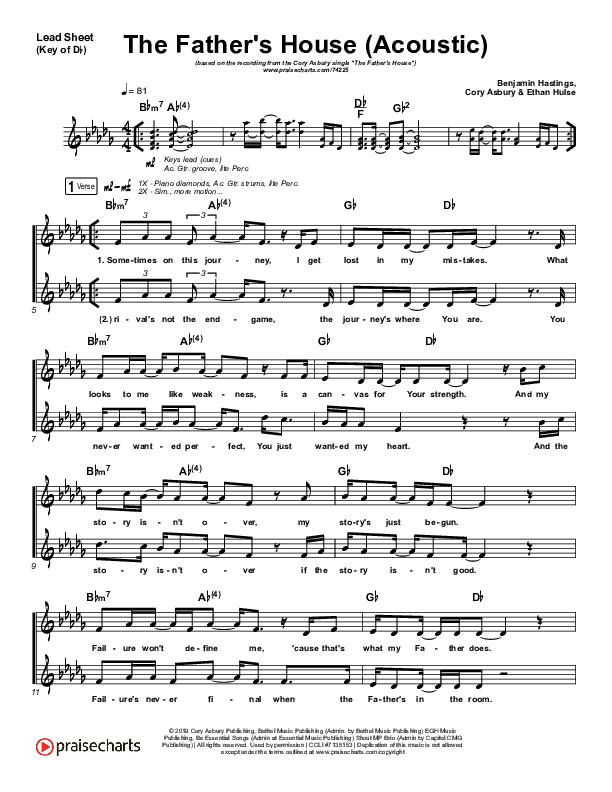 The Father's House (Acoustic) Lead Sheet (Melody) (Cory Asbury)