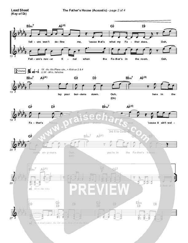 The Father's House (Acoustic) Lead Sheet (Melody) (Cory Asbury)