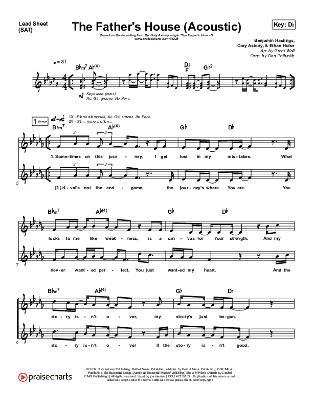 The Father's House (Acoustic) Lead Sheet (SAT) (Cory Asbury)