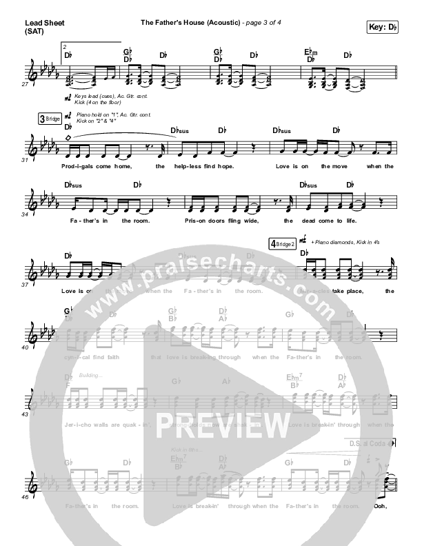 The Father's House (Acoustic) Lead Sheet (SAT) (Cory Asbury)