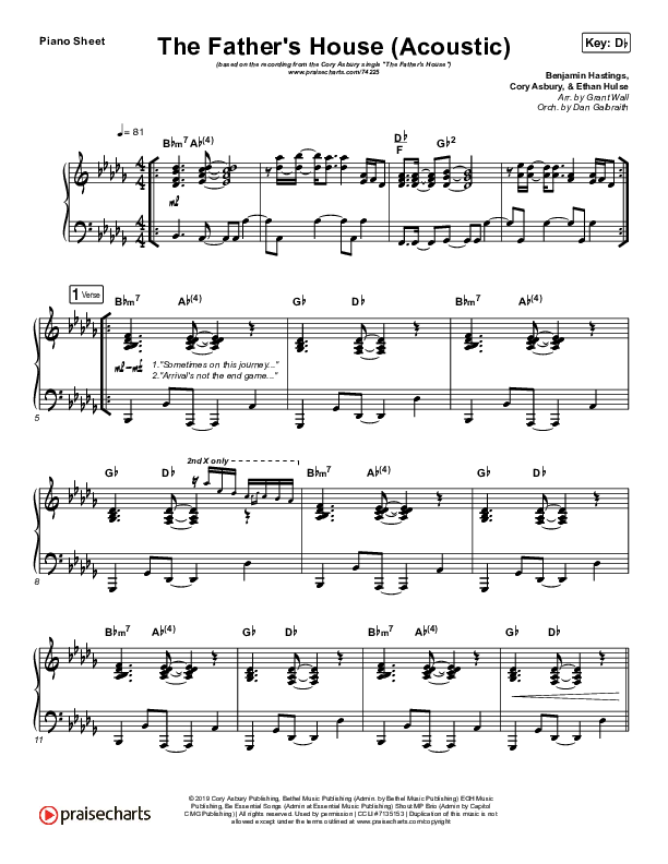 The Father's House (Acoustic) Piano Sheet (Cory Asbury)