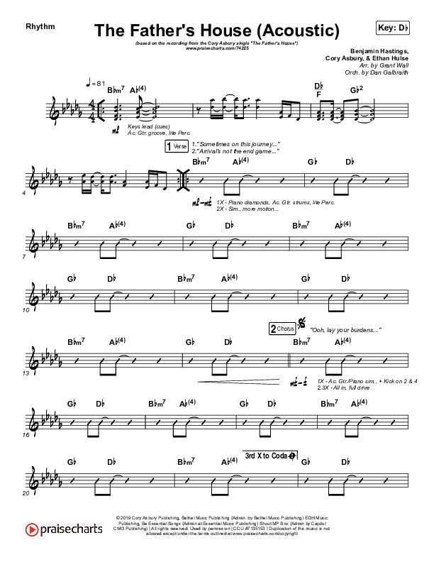 The Father's House (Acoustic) Rhythm Chart (Cory Asbury)