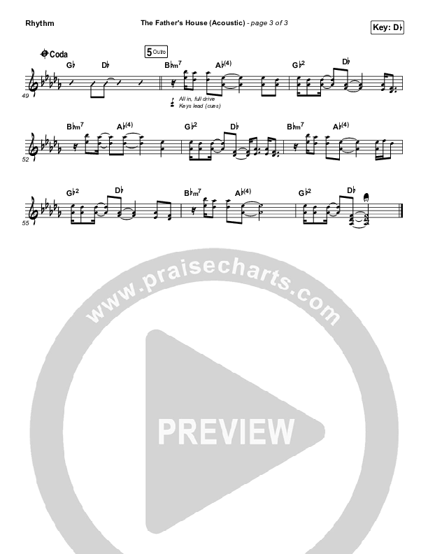 The Father's House (Acoustic) Rhythm Chart (Cory Asbury)