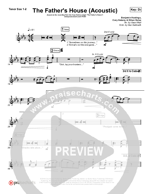 The Father's House (Acoustic) Tenor Sax 1/2 (Cory Asbury)