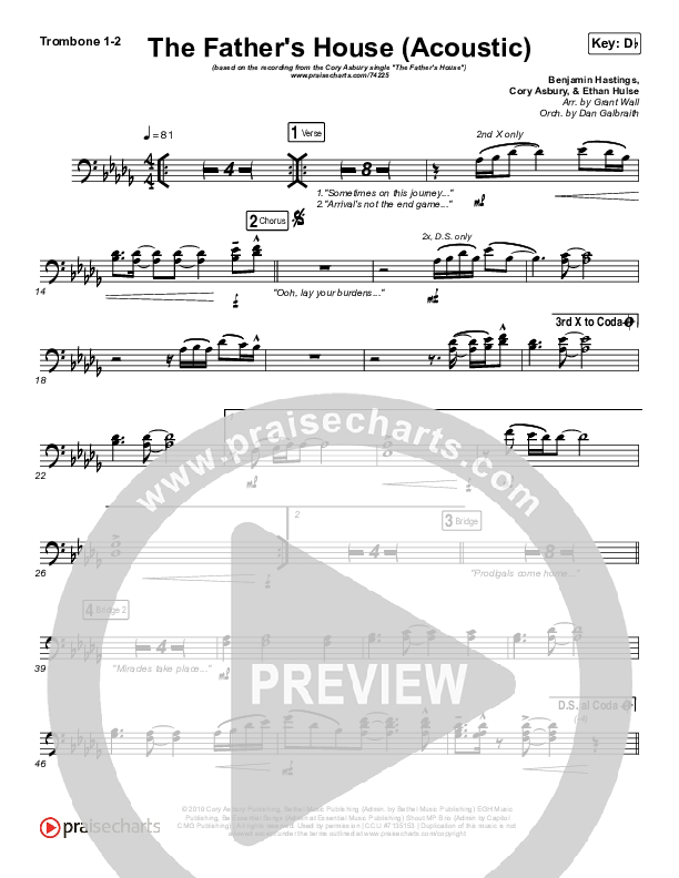 The Father's House (Acoustic) Trombone 1/2 (Cory Asbury)